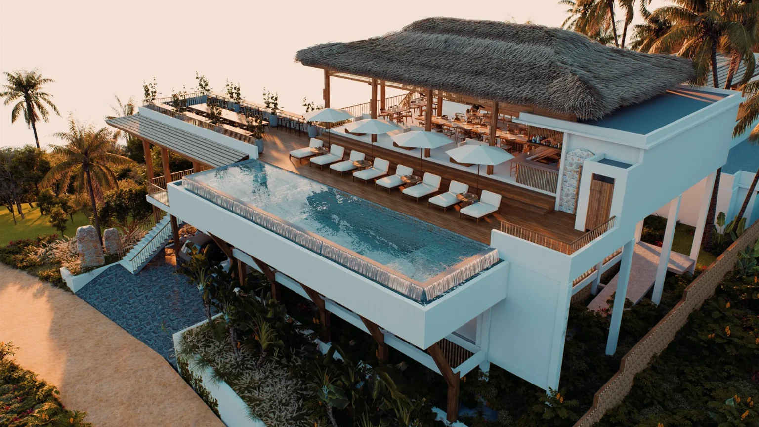 Infinity pool and rooftop bar