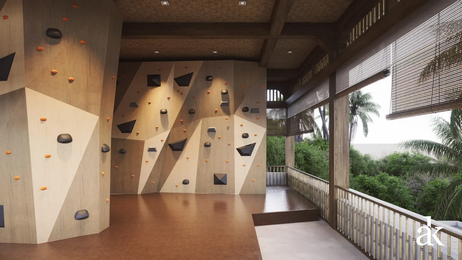Climbing walls inside the gym