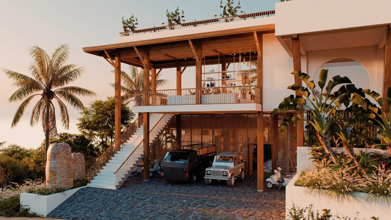 Entrance building with timber structure