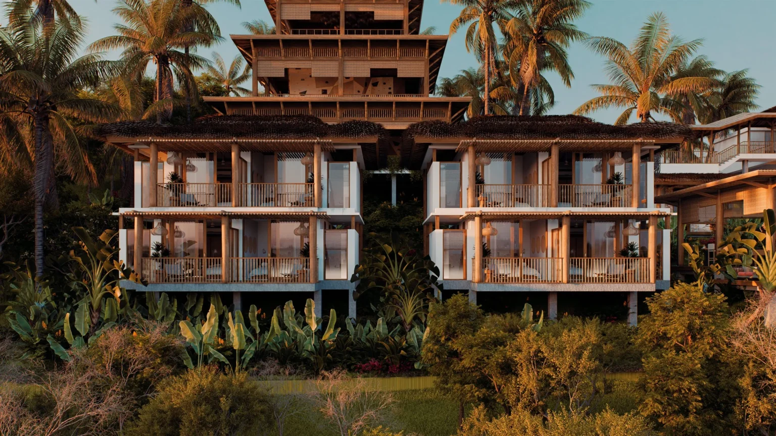 Guest room buildings among the palms