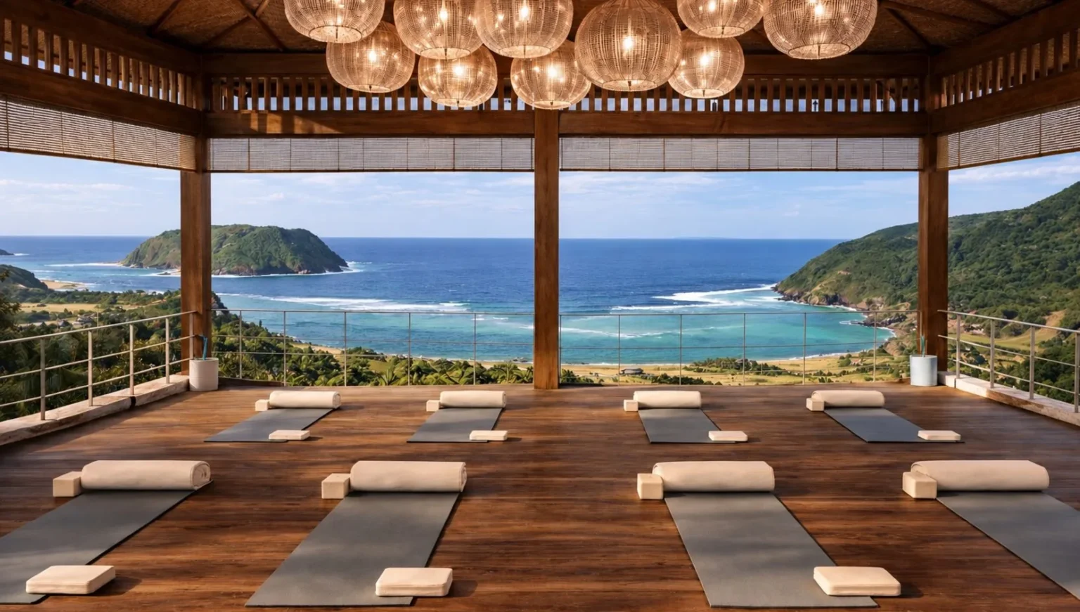 Rooftop yoga deck facing the ocean